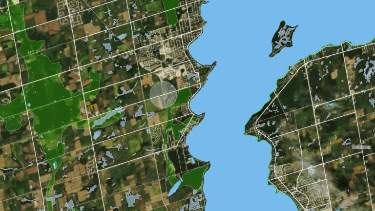 A map view of where The Orbit is proposed to be built. Natural features are overlaid.