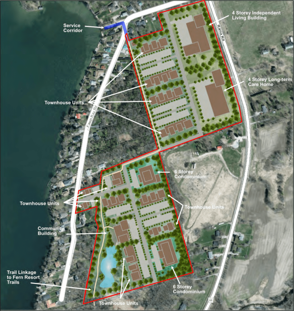 Ramara Landing Site Plans overlayed on existing mapping. Source: Rama Road Corridor MZO package, Ramara Township