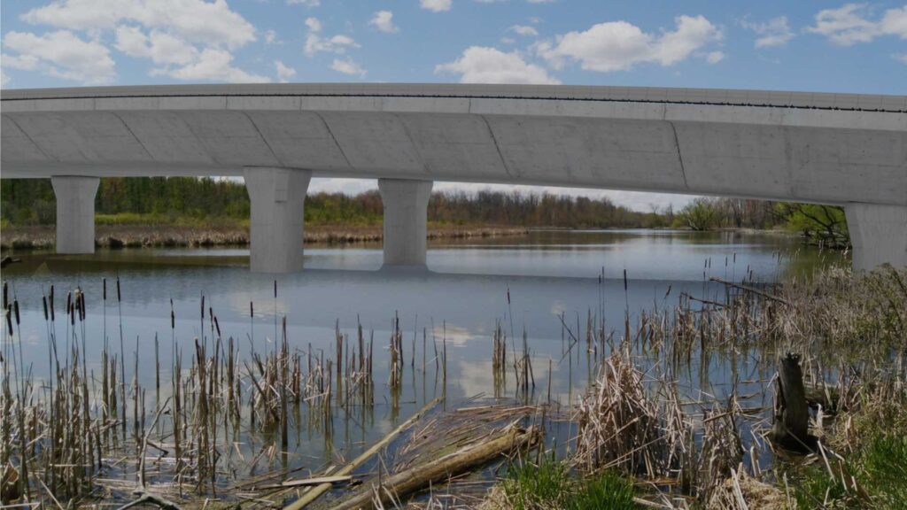 A rendering of what a Bradford Bypass bridge could look like crossing over the East Holland River. Credit SCGC.