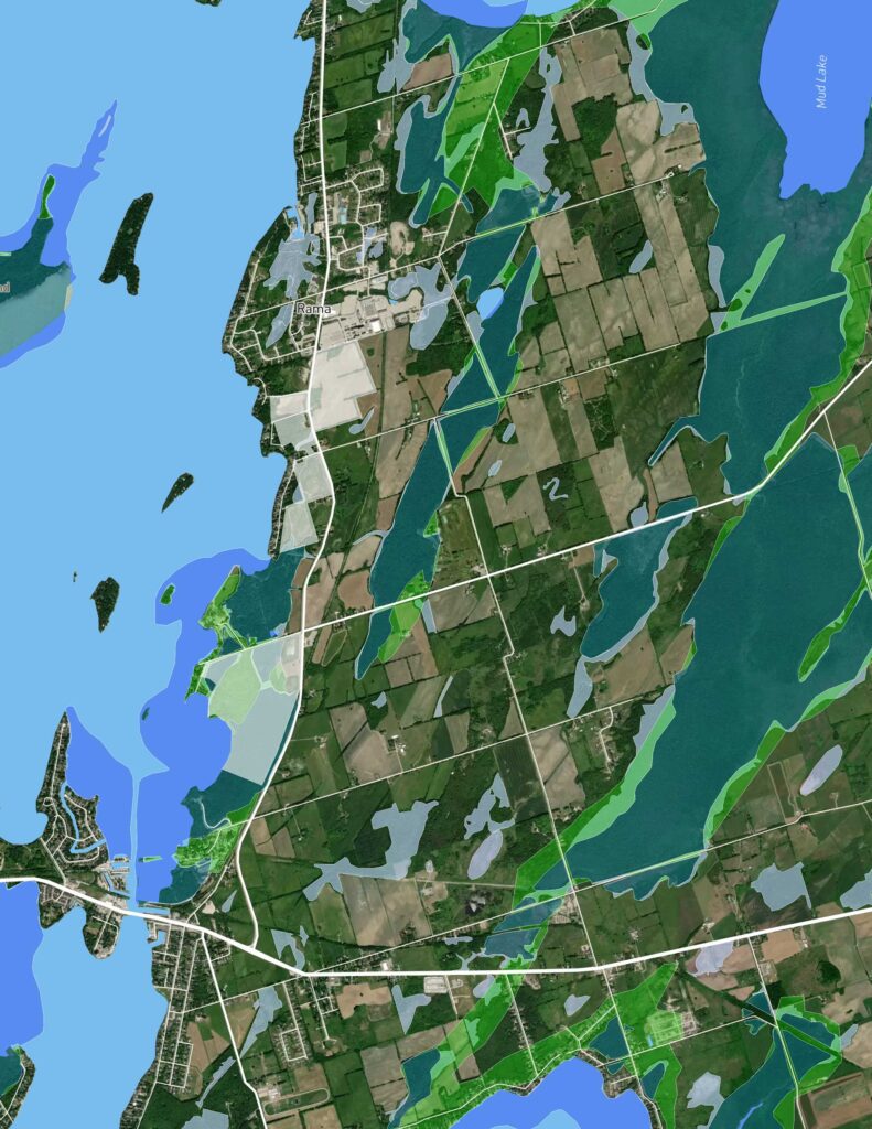 Map image of the Rama Road Corridor with proposed development highlighted in white.