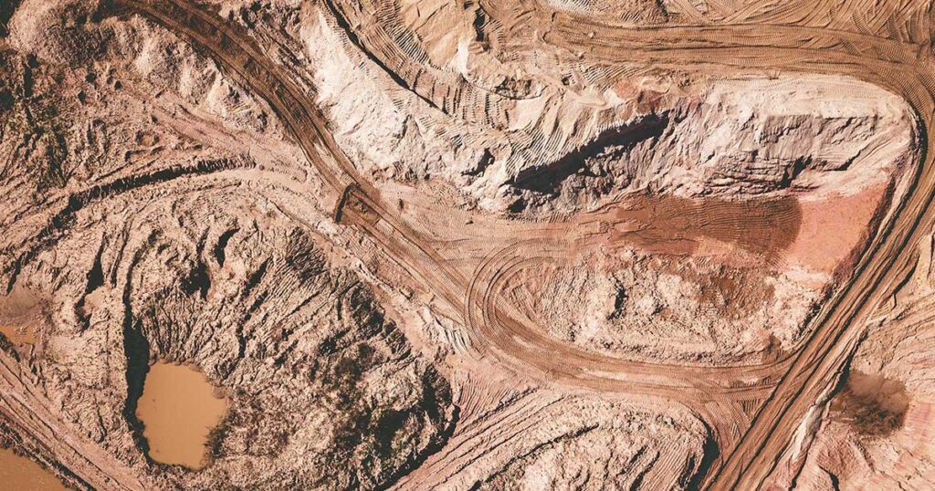 Arial view of dirt dug up in a mining operation. Credit Ivan Bandura.
