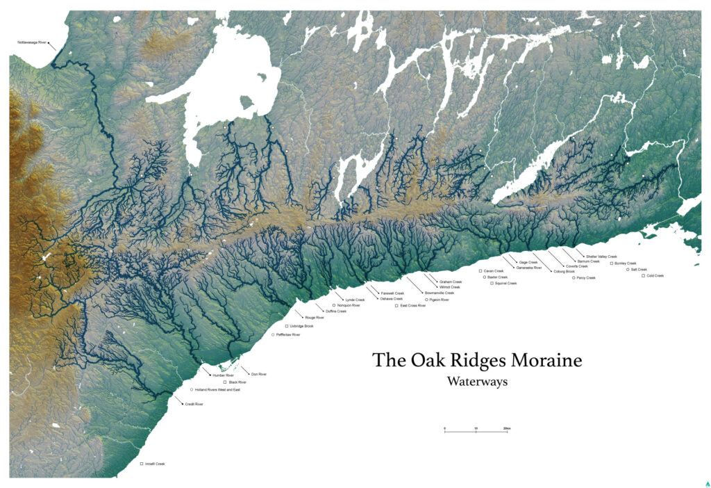 The Oak Ridges Moraine Waterways map. Credit: Simcoe County Greenbelt Coalition